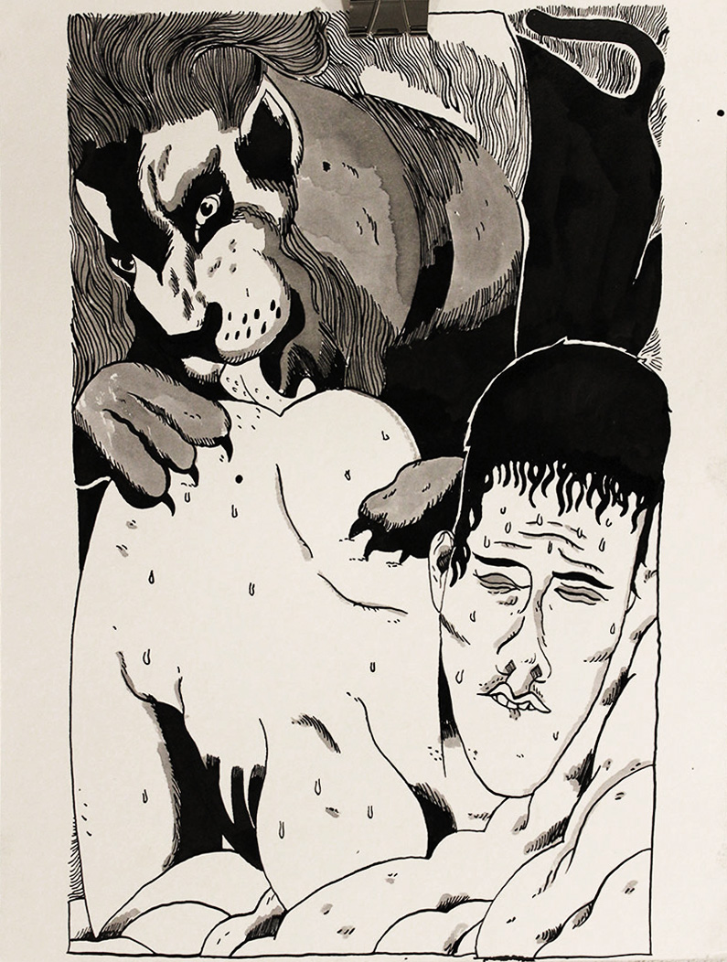 Uden titel - 30 x 42 cm. En original kunst illustration / tegning af kunstner Halfdan Pisket. illustrationen er ikke indrammet. stærke og udtryksfulde kunst illustrationer og tegninger, dygtig dansk illustrator, tegner, faverige