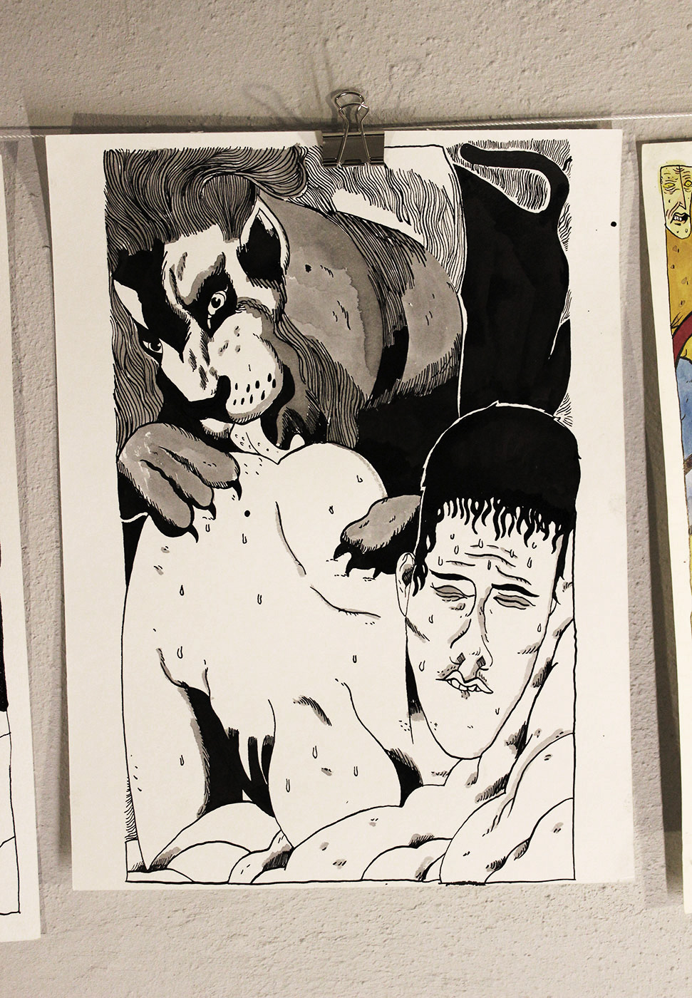 Uden titel - 30 x 42 cm. En original kunst illustration / tegning af kunstner Halfdan Pisket. illustrationen er ikke indrammet. stærke og udtryksfulde kunst illustrationer og tegninger, dygtig dansk illustrator, tegner, faverige t