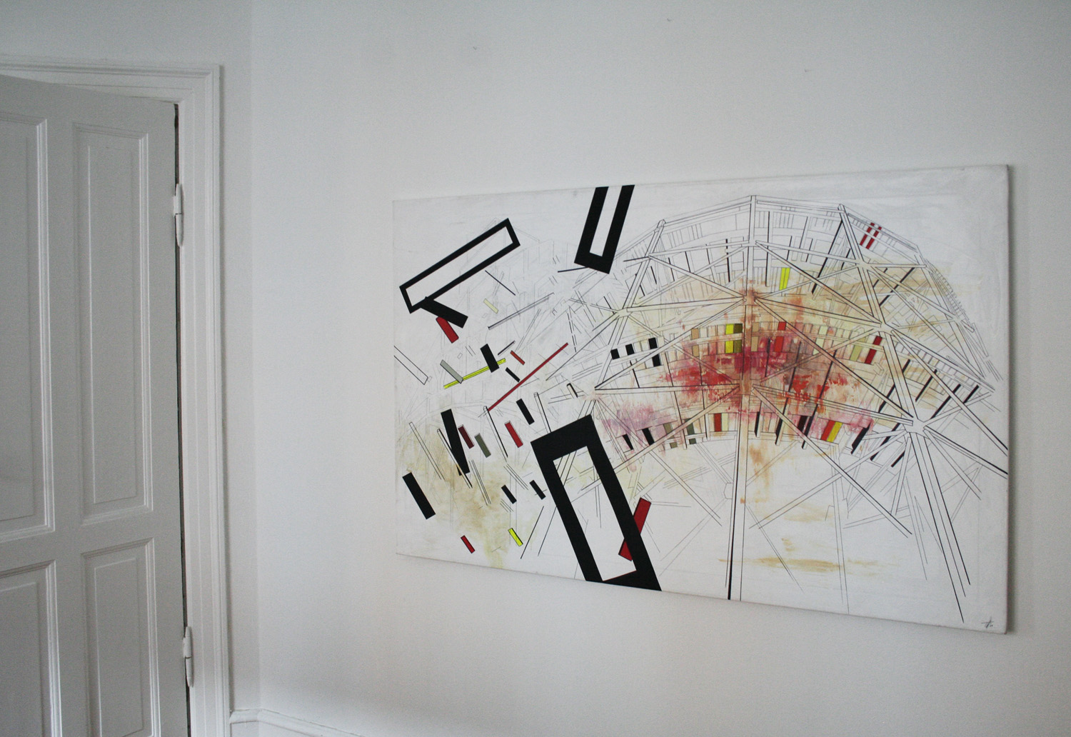 malerier, abstrakte, geometriske, grafiske, arkitektur, sorte, røde, hvide, gule, akryl, hørlærred, tusch, abstrakte-former, arkitektoniske, bygninger, Køb original kunst og kunstplakater. Malerier, tegninger, limited edition kunsttryk & plakater af dygtige kunstnere.