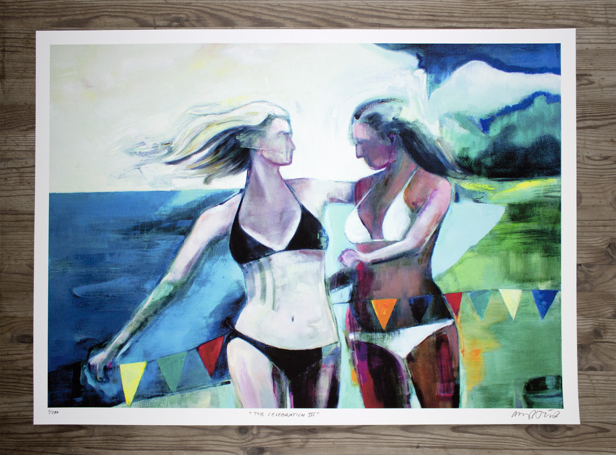 The Celebration III | Plakater-posters-kunsttryk, Giclee-tryk | Marck Fink | Limited edition gicleé kunstplakat af Marck FinkBegrænset oplag på 250 stk. Signeret og nummeret af kunstneren.Trykt med high-grade pigmenteret blæk på 300 gr. kunstpapir. | Beauton Art Gallery plakater-posters-kunsttryk, giclee-tryk, farverige, figurative, grafiske, landskab, portræt, kroppe, hverdagsliv, natur, havet, mennesker, himmel, beige, blå, grønne, orange, turkise, blæk, papir, smukke, samtidskunst, københavn, dekorative, design, kvindelig, interiør, bolig-indretning, kærlighed, moderne, moderne-kunst, hav, kvinder, Køb original kunst og kunstplakater. Malerier, tegninger, limited edition kunsttryk & plakater af dygtige kunstnere.