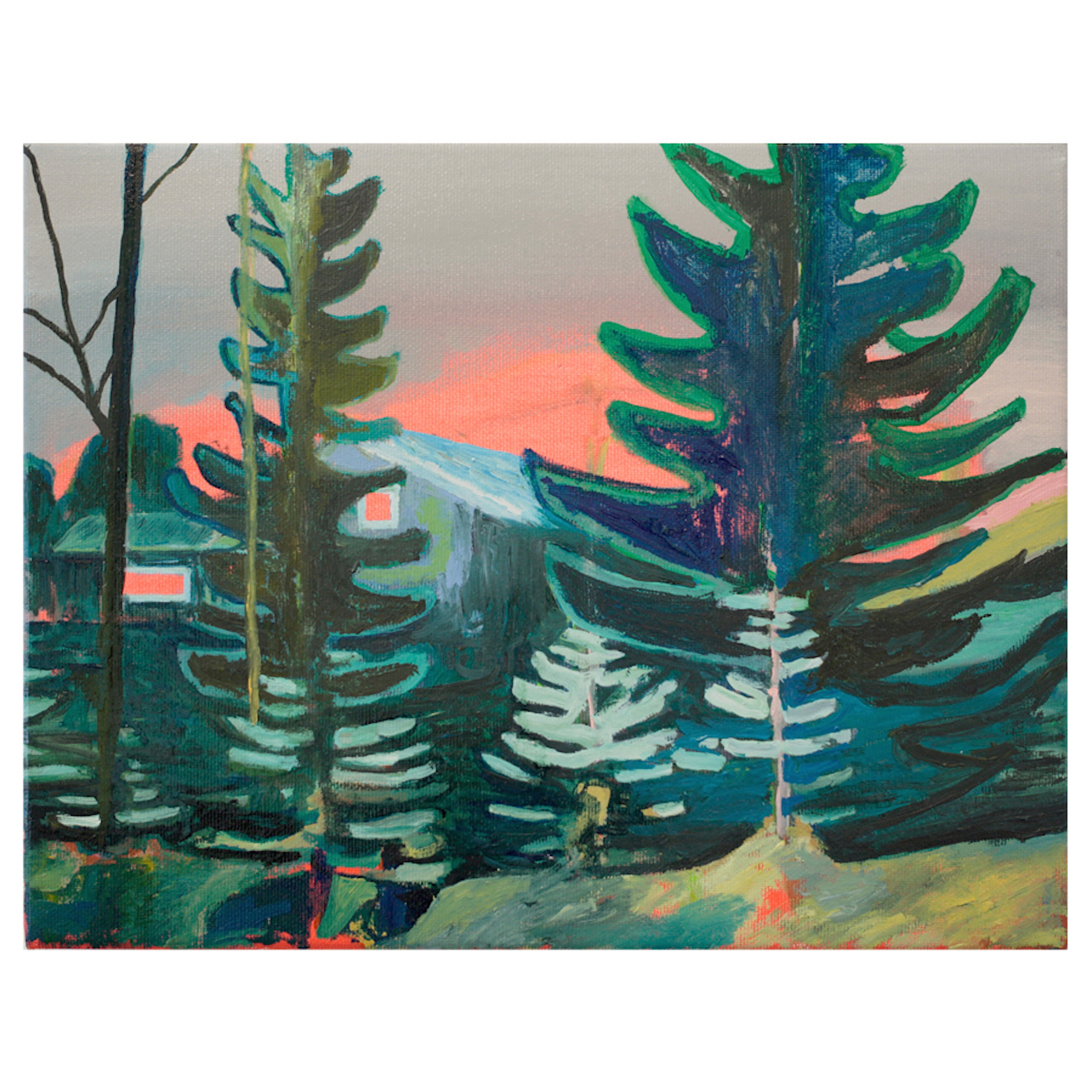 Heartland | Malerier | Rafael Guerrero Céspedes | Beauton Art Gallery malerier, farverige, ekspressionistiske, illustrative, landskab, arkitektur, botanik, hverdagsliv, stemninger, natur, årstider, blå, grønne, grå, neon,  bomuldslærred, olie, arkitektoniske, atmosfære, efterår, smukke, samtidskunst, dansk, mørke, detaljerigt, ekspressionisme, fantasi, skov, vandret, huse, impressionisme, nat, nordisk, udendørs, skandinavisk, sceneri, silhuet, rolige, træer, Køb original kunst og kunstplakater. Malerier, tegninger, limited edition kunsttryk & plakater af dygtige kunstnere.