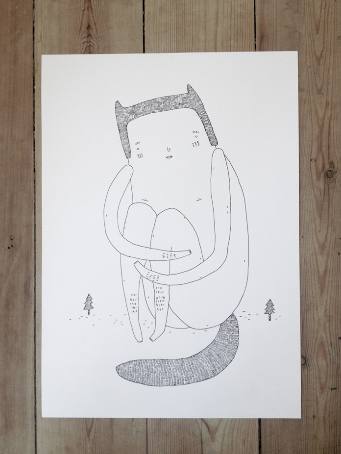 BIG AND LONELY  | Tegninger | My Buemann | Beauton Art Gallery tegninger, dyr, grafiske, pop, stemninger, sorte, hvide, artliner, kærlighed, romantiske, street-art, Køb original kunst af den højeste kvalitet. Malerier, tegninger, limited edition kunsttryk & plakater af dygtige kunstnere.