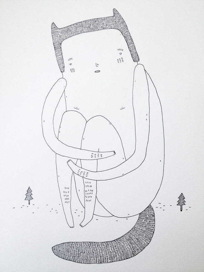 BIG AND LONELY  | Tegninger | My Buemann | Beauton Art Gallery tegninger, dyr, grafiske, pop, stemninger, sorte, hvide, artliner, kærlighed, romantiske, street-art, Køb original kunst af den højeste kvalitet. Malerier, tegninger, limited edition kunsttryk & plakater af dygtige kunstnere.