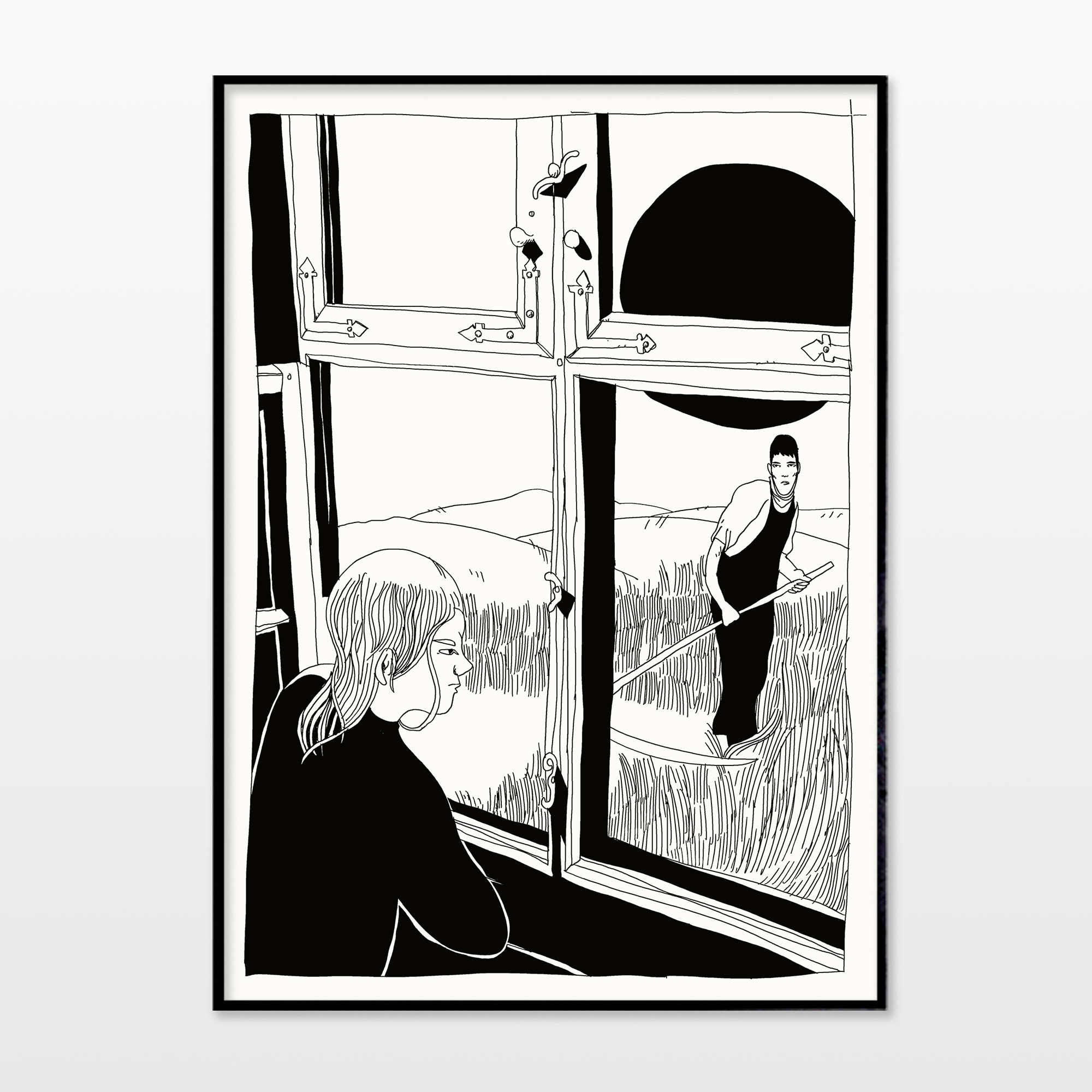 Marie Bregendahl, Ung mand i marken | Plakater-posters-kunsttryk, Giclee-tryk | Halfdan Pisket | Beauton Art Gallery plakater-posters-kunsttryk, giclee-tryk, figurative, illustrative, monokrome, portræt, tegneserier, hverdagsliv, stemninger, mennesker, sorte, hvide, blæk, papir, samtidskunst, københavn, dekorative, design, interiør, bolig-indretning, børn, kærlighed, mænd, moderne, moderne-kunst, nordisk, plakater, skandinavisk, vinduer, Køb original kunst og kunstplakater. Malerier, tegninger, limited edition kunsttryk & plakater af dygtige kunstnere.