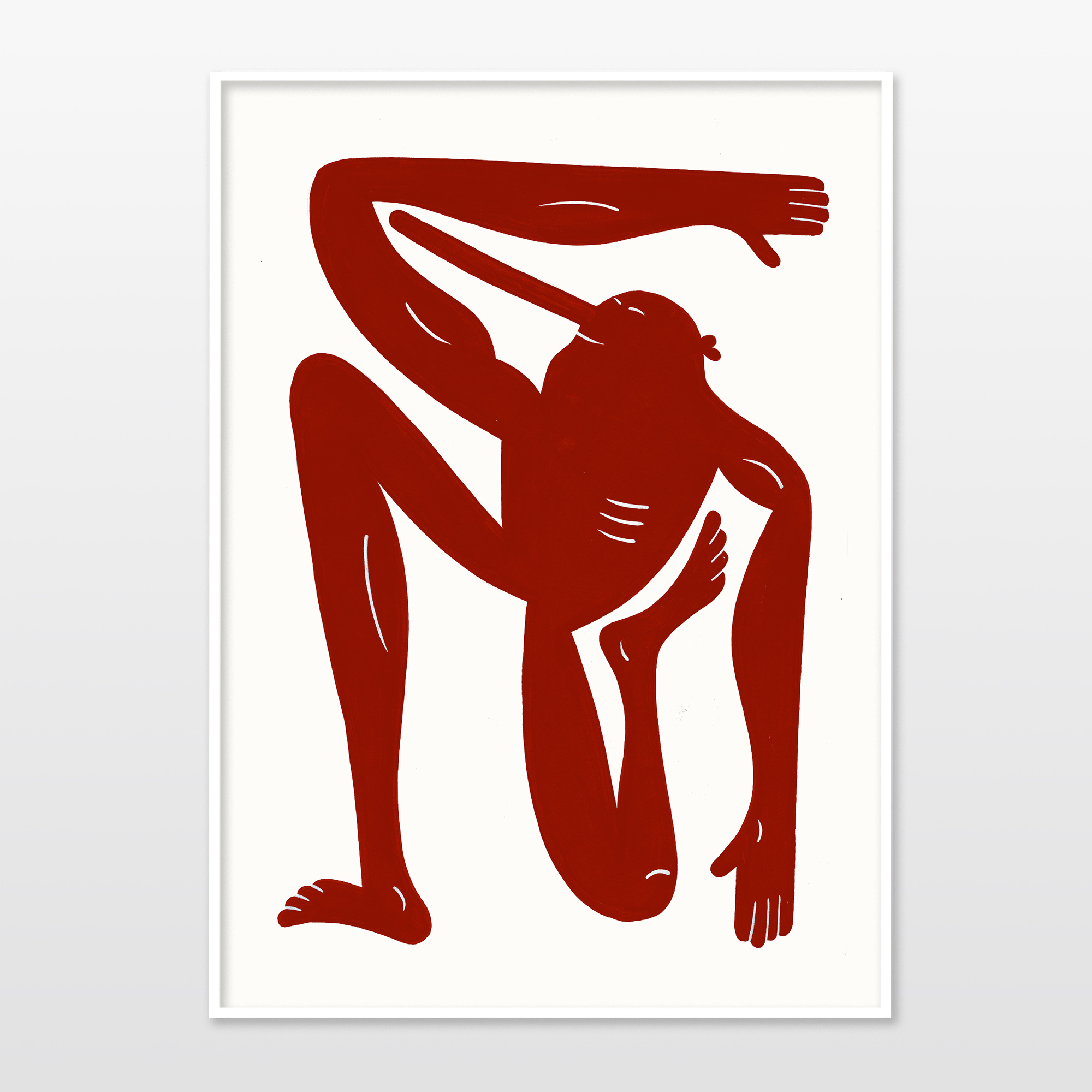 Yoga Exercise II LN (Red) | Kunsttryk, Gicleé | Mormor | Gicleé kunsttryk af Mormor. Trykt med high-grade pigmenteret blæk på 300 gr./m2 Fabriano kunstpapir.Passer til en standard 50x70 cm ramme. Ramme er ikke inkluderet. | Beauton Art Gallery kunsttryk, gicleé, børnevenlige, figurative, grafiske, illustrative, kroppe, humor, bevægelse, mennesker, sport, røde, blæk, papir, sjove, samtidskunst, københavn, dansk, dekorative, design, interiør, bolig-indretning, moderne, moderne-kunst, nordisk, plakater, Køb original kunst og kunstplakater. Malerier, tegninger, limited edition kunsttryk & plakater af dygtige kunstnere.
