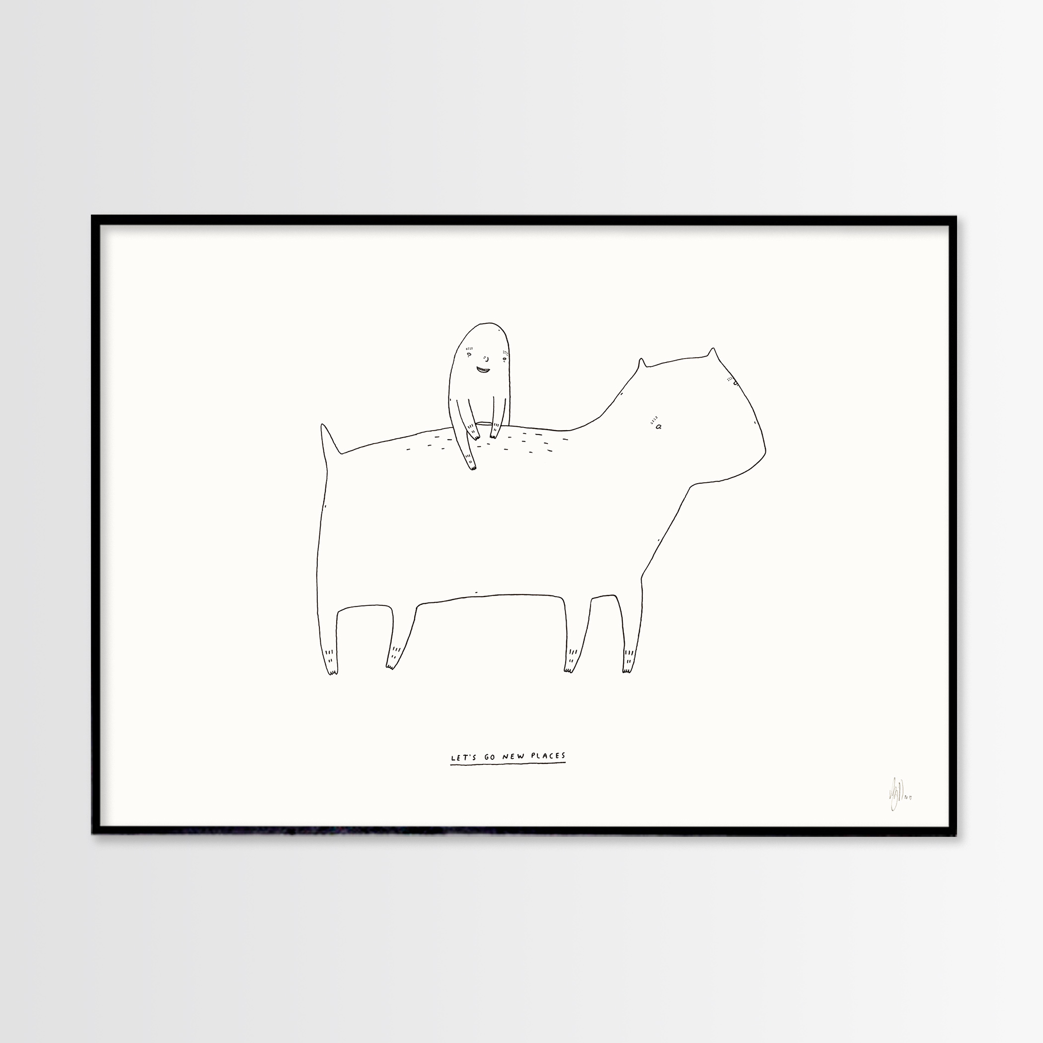 Let’s go new places | Plakater-posters-kunsttryk, Giclee-tryk | My Buemann | Beauton Art Gallery plakater-posters-kunsttryk, giclee-tryk, børnevenlige, illustrative, minimalistiske, dyreliv, børn, humor, mennesker, sorte, hvide, blæk, sjove, sød, dansk, dekorative, design, interiør, bolig-indretning, kærlighed, moderne, moderne-kunst, nordisk, plakater, tryk, skandinavisk, Køb original kunst og kunstplakater. Malerier, tegninger, limited edition kunsttryk & plakater af dygtige kunstnere.