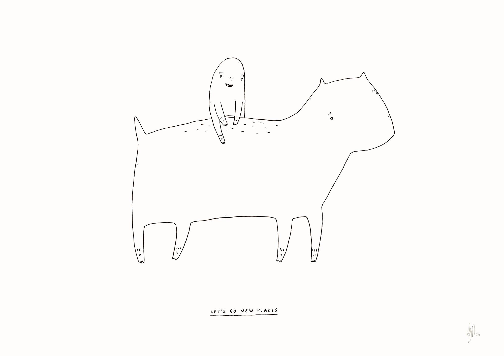 Let’s go new places | Plakater-posters-kunsttryk, Giclee-tryk | My Buemann | Beauton Art Gallery plakater-posters-kunsttryk, giclee-tryk, børnevenlige, illustrative, minimalistiske, dyreliv, børn, humor, mennesker, sorte, hvide, blæk, sjove, sød, dansk, dekorative, design, interiør, bolig-indretning, kærlighed, moderne, moderne-kunst, nordisk, plakater, tryk, skandinavisk, Køb original kunst og kunstplakater. Malerier, tegninger, limited edition kunsttryk & plakater af dygtige kunstnere.