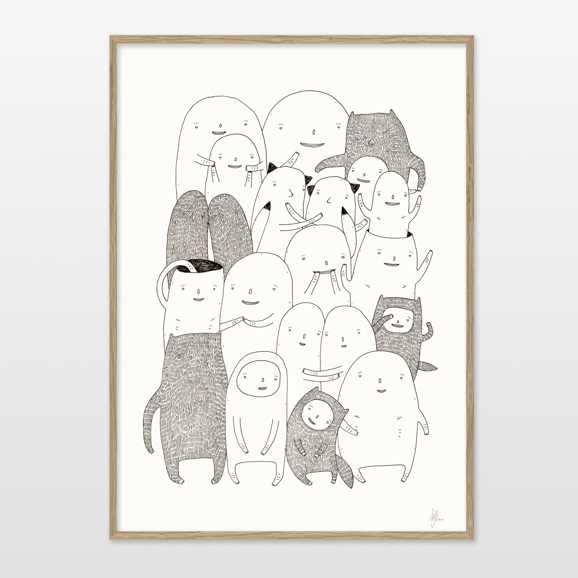 Random People IX | Kunsttryk, Gicleé | My Buemann | Gicleé kunstplakat af My Buemann.Trykt med pigmenteret UV-beskyttet blæk på 200 gr./m2 kunstpapir.Kunsttrykket passer til en A3. Ramme er ikke inkluderet.Pakkes forsvarligt i en kartonæske. | Beauton Art Gallery kunsttryk, gicleé, børnevenlige, illustrative, minimalistiske, tegneserier, børn, humor, stemninger, kæledyr, sorte, hvide, blæk, papir, københavn, sød, dansk, dekorative, design, interiør, bolig-indretning, moderne, moderne-kunst, nordisk, plakater, tryk, skandinavisk, Køb original kunst og kunstplakater. Malerier, tegninger, limited edition kunsttryk & plakater af dygtige kunstnere.