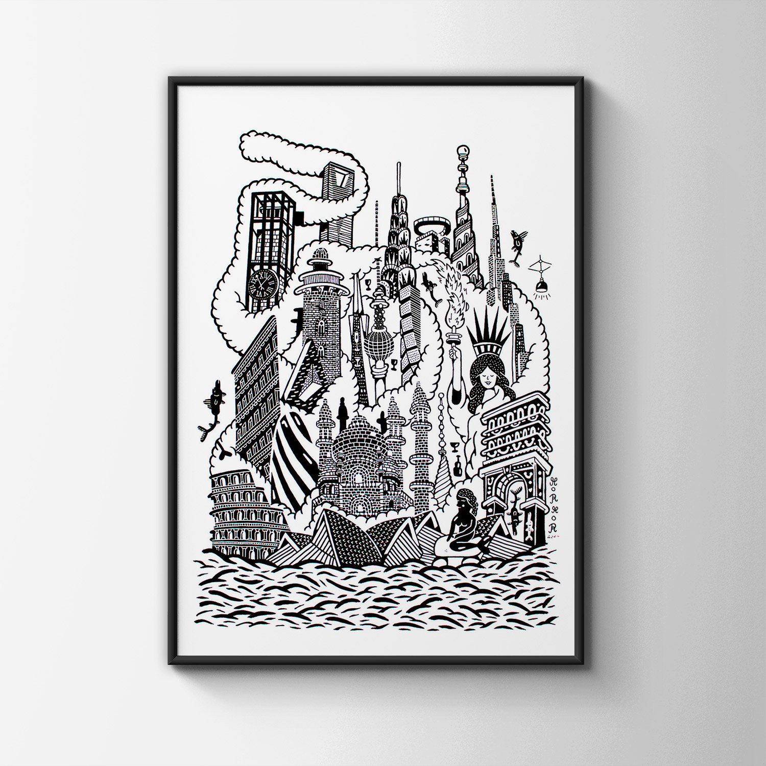 World | Plakater-posters-kunsttryk, Giclee-tryk | Mormor | Beauton Art Gallery plakater-posters-kunsttryk, giclee-tryk, børnevenlige, geometriske, illustrative, monokrome, arkitektur, humor, havet, sorte, hvide, blæk, papir, sjove, arkitektoniske, strand, sort-hvide, bygninger, dansk, dekorative, design, fisk, interiør, bolig-indretning, nordisk, plakater, skandinavisk, hav, skibe, vand, Køb original kunst og kunstplakater. Malerier, tegninger, limited edition kunsttryk & plakater af dygtige kunstnere.
