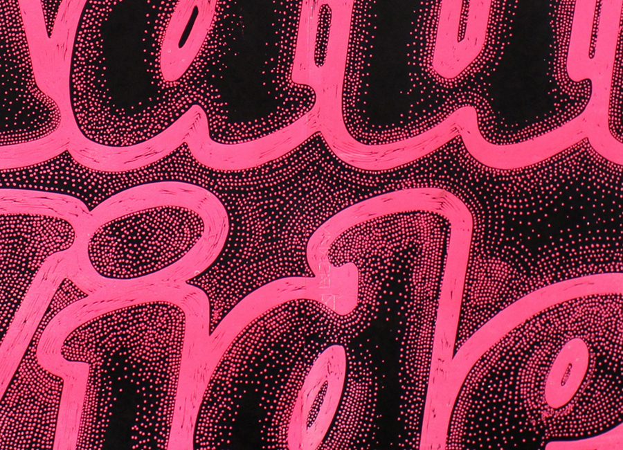 Adult video pink - 140 x 100 cm. Limited edition linoleumstryk af Marta Banaszak ADULT VIDEO linocut_detail