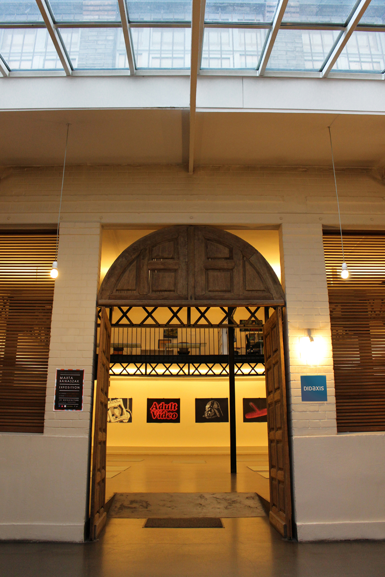 Adult video pink - 140 x 100 cm. Limited edition linoleumstryk af Marta Banaszak ADULT VIDEO linocut_exhibition