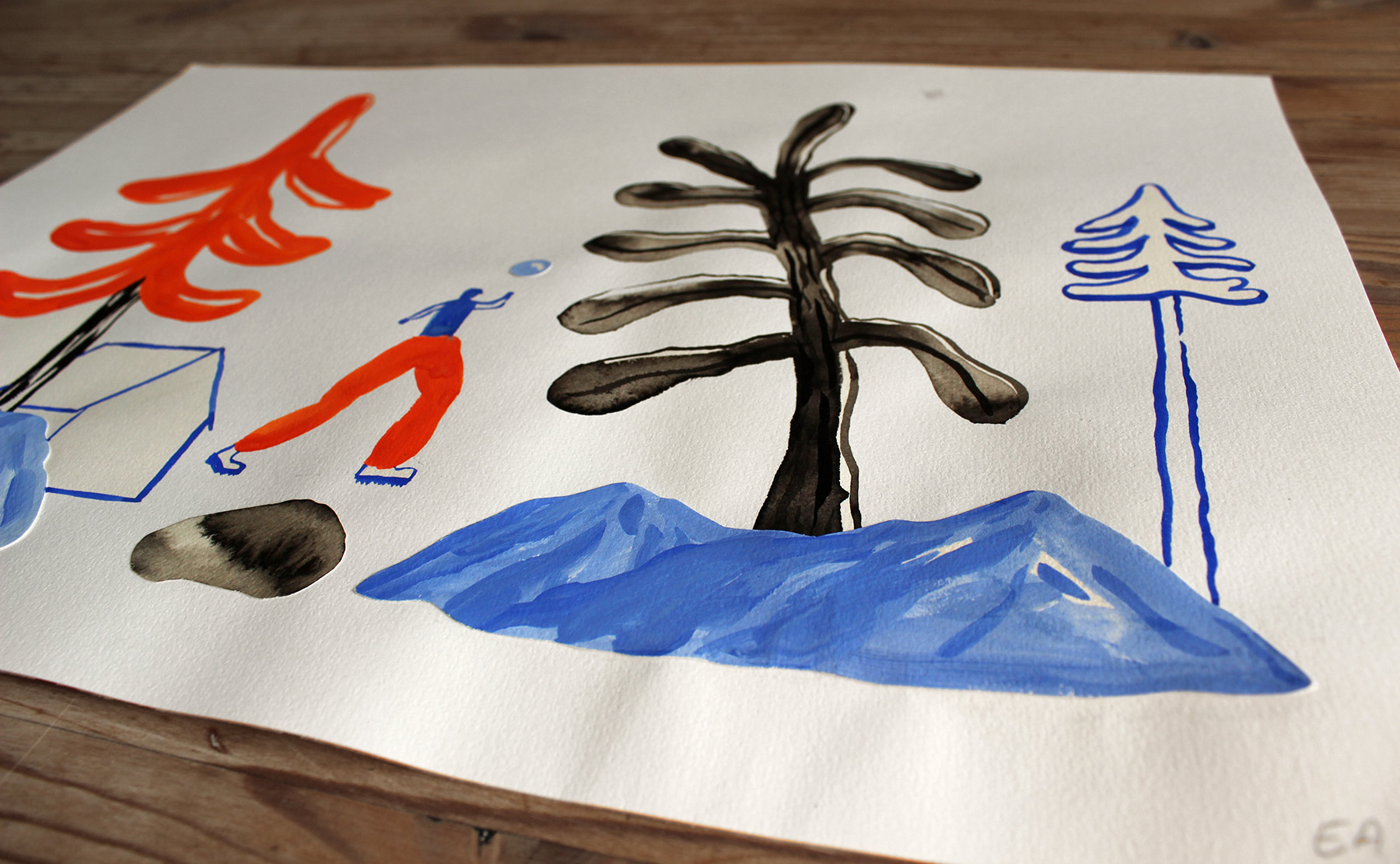 Hold Your Hopes | Tegninger, Akvarel-malerier, Collager | Emilie Aastrup | Original akvarel tegning og collage af Emilie AastrupTegningen er ikke indrammet | Beauton Art Gallery tegninger, akvarel-malerier, collager, æstetiske, farverige, børnevenlige, grafiske, illustrative, minimalistiske, botanik, tegneserier, natur, mennesker, sorte, blå, røde, akryl, papir, akvarel, smukke, dansk, dekorative, design, skov, interiør, bolig-indretning, moderne, moderne-kunst, nordisk, plakater, flotte, skandinavisk, træer, Køb original kunst og kunstplakater. Malerier, tegninger, limited edition kunsttryk & plakater af dygtige kunstnere.