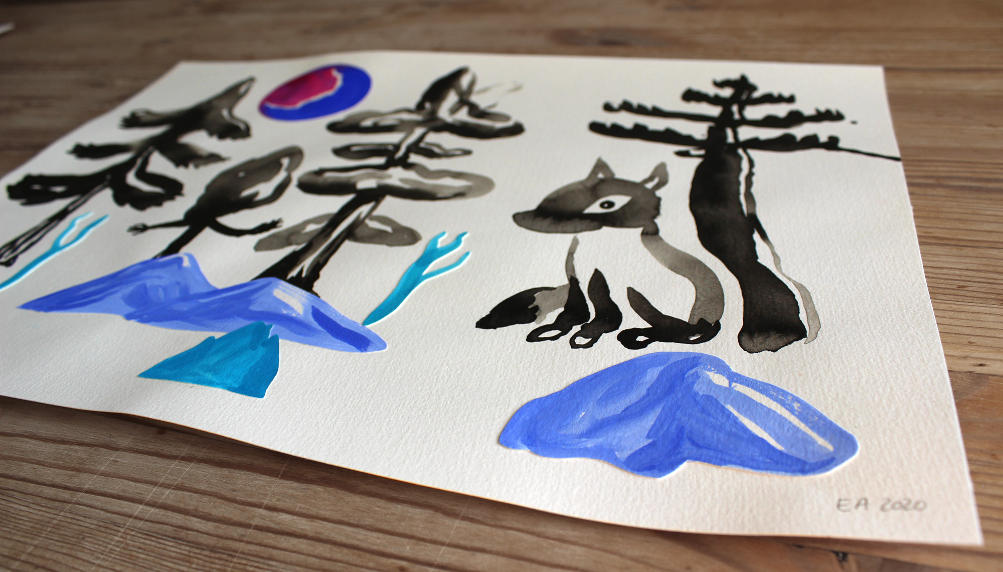 tegninger, gouache-malerier, akvarel-malerier, farverige, børnevenlige, figurative, landskab, minimalistiske, pop, dyreliv, botanik, natur, vilde-dyr, sorte, blå, gouache, blæk, papir, smukke, dansk, dekorative, design, skov, interiør, bolig-indretning, moderne, bjerge, nordisk, planter, plakater, flotte, tryk, skandinavisk, Køb original kunst og kunstplakater. Malerier, tegninger, limited edition kunsttryk & plakater af dygtige kunstnere.