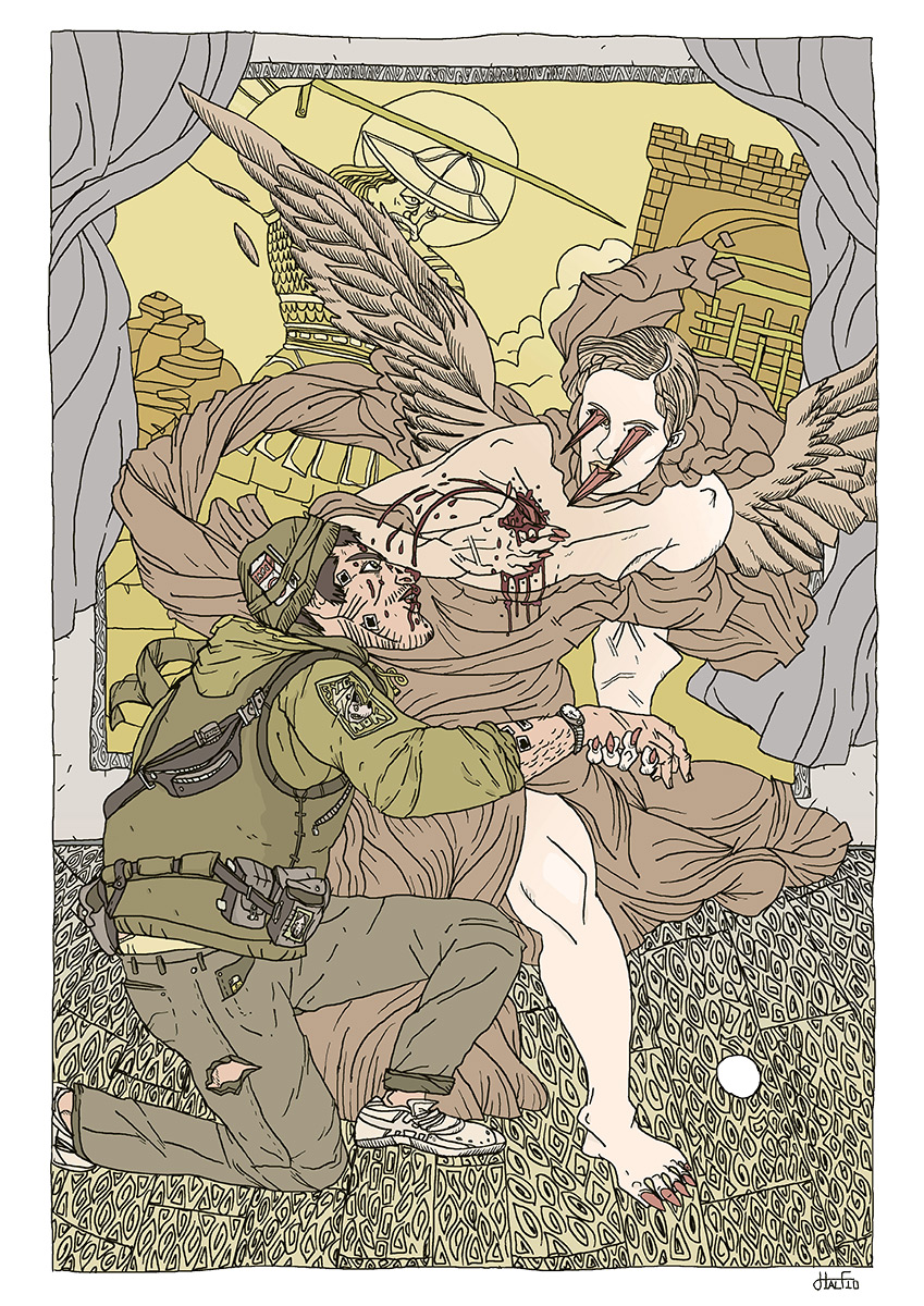 Dåb | Kunsttryk, Gliceé | Halfdan Pisket | Beauton Art Gallery kunsttryk, gliceé, figurative, illustrative, portræt, surrealistiske, kroppe, tegneserier, religion, grønne, grå, gule, blæk, papir, samtidskunst, dansk, dekorative, design, interiør, bolig-indretning, mænd, moderne, moderne-kunst, nordisk, plakater, tryk, skandinavisk, skitse, Køb original kunst og kunstplakater. Malerier, tegninger, limited edition kunsttryk & plakater af dygtige kunstnere.