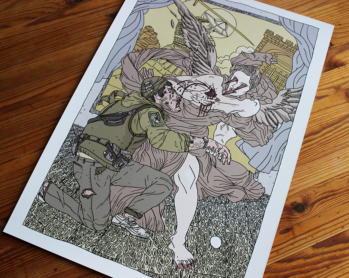 Dåb | Kunsttryk, Gliceé | Halfdan Pisket | Beauton Art Gallery kunsttryk, gliceé, figurative, illustrative, portræt, surrealistiske, kroppe, tegneserier, religion, grønne, grå, gule, blæk, papir, samtidskunst, dansk, dekorative, design, interiør, bolig-indretning, mænd, moderne, moderne-kunst, nordisk, plakater, tryk, skandinavisk, skitse, Køb original kunst og kunstplakater. Malerier, tegninger, limited edition kunsttryk & plakater af dygtige kunstnere.