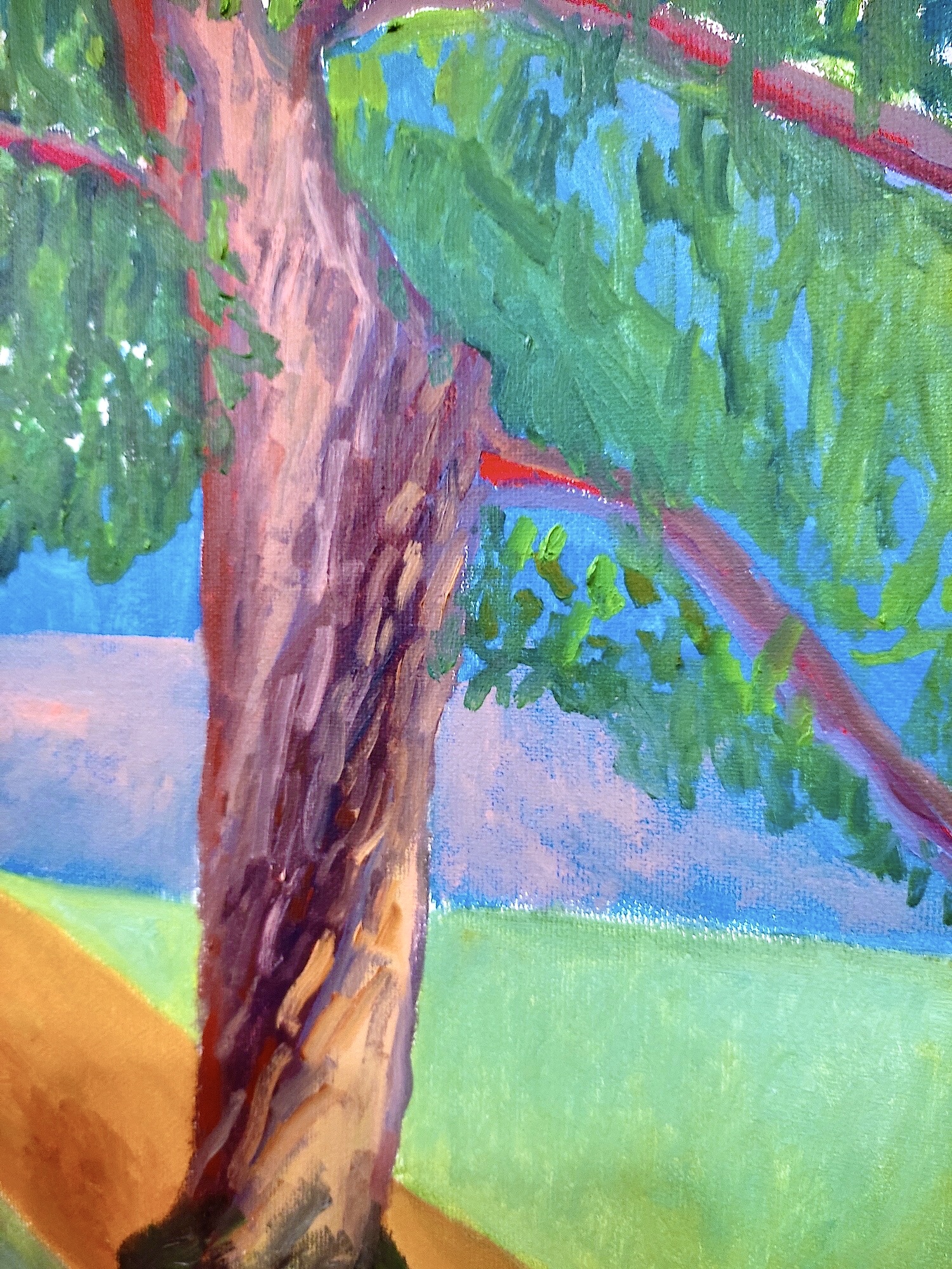 Stevnsgade | Malerier | Rafael Guerrero Céspedes | Beauton Art Gallery malerier, æstetiske, nordisk, landskab, eskspressionisme, Scandinavisk, botanik, stemninger, forår, natur, årstider, gule, pink, grønne, lillae, blå,  bomuldslærred, olie, atmosfære, smukke, samtidskunst, træer, dag, dekorative, urban, lodret, moderne-kunst, naturlig, naturealistiske, udendørs, sceneri, sommer, symbolsk, rolige, vilde, københavn, Køb original kunst og kunstplakater. Malerier, tegninger, limited edition kunsttryk & plakater af dygtige kunstnere.