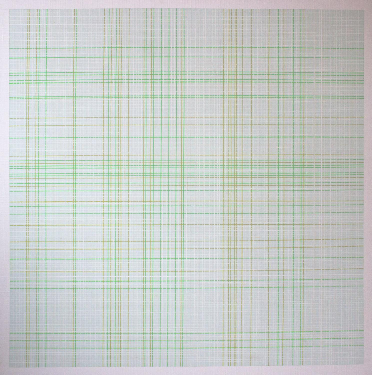 Inside / Outside 17 | Malerier | Kirsten Rotbøll Lassen | Beauton Art Gallery malerier, abstrakte, geometriske, grafiske, minimalistiske, arkitektur, mønstre, grønne, hvide, akryl,  bomuldslærred, abstrakte-former, arkitektoniske, terninger, kubisme, dansk, design, interiør, bolig-indretning, moderne, moderne-kunst, nordisk, skandinavisk, Køb original kunst og kunstplakater. Malerier, tegninger, limited edition kunsttryk & plakater af dygtige kunstnere.