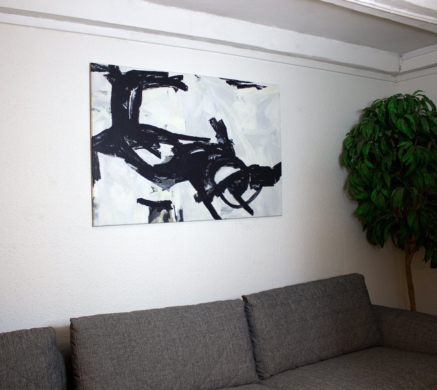 Black Noise | Malerier | Rose Marie Brøgger | Beauton Art Gallery malerier, abstrakte, æstetiske, monokrome, bevægelse, sorte, grå, hvide, akryl,  bomuldslærred, abstrakte-former, smukke, sort-hvide, københavn, dansk, dekorative, interiør, bolig-indretning, nordisk, skandinavisk, Køb original kunst og kunstplakater. Malerier, tegninger, limited edition kunsttryk & plakater af dygtige kunstnere.