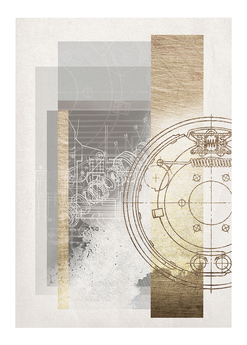 Complex Simplicity | Plakater-posters-kunsttryk, Fotografier, Collager | Tina Louise Hunderup | Beauton Art Gallery plakater-posters-kunsttryk, fotografier, collager, abstrakte, æstetiske, grafiske, arkitektur, teknologi, transportmidler, beige, sorte, brune, guld, grå, hvide, akryl, metal, papir, andre-medier, abstrakte-former, arkitektoniske, smukke, samtidskunst, dekorative, interiør, bolig-indretning, moderne, moderne-kunst, flotte, Køb original kunst og kunstplakater. Malerier, tegninger, limited edition kunsttryk & plakater af dygtige kunstnere.