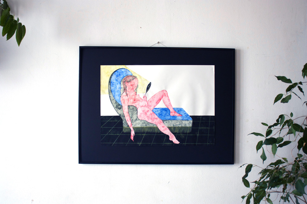 Divan | Tegninger, Gouache, Akvareller | Marthe Jung | Beauton Art Gallery tegninger, gouache, akvareller, figurative, illustrative, portræt, kroppe, stemninger, mennesker, seksualitet, sorte, blå, pink, gule, gouache, papir, samtidskunst, københavn, dansk, dekorative, kvindelig, feminist, interiør, bolig-indretning, moderne, moderne-kunst, nordisk, nøgen, levende, kvinder, Køb original kunst og kunstplakater. Malerier, tegninger, limited edition kunsttryk & plakater af dygtige kunstnere.