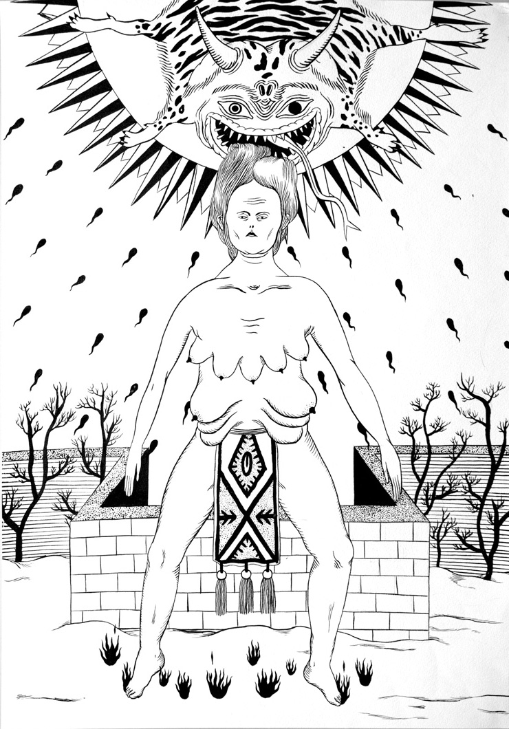 Divine | Tegninger | Marthe Jung | Beauton Art Gallery tegninger, figurative, monokrome, portræt, surrealistiske, kroppe, kæledyr, seksualitet, vilde-dyr, sorte, hvide, artliner, blæk, papir, sort-hvide, dansk, dekorative, design, interiør, bolig-indretning, nordisk, skandinavisk, vilde-dyr, Køb original kunst og kunstplakater. Malerier, tegninger, limited edition kunsttryk & plakater af dygtige kunstnere.