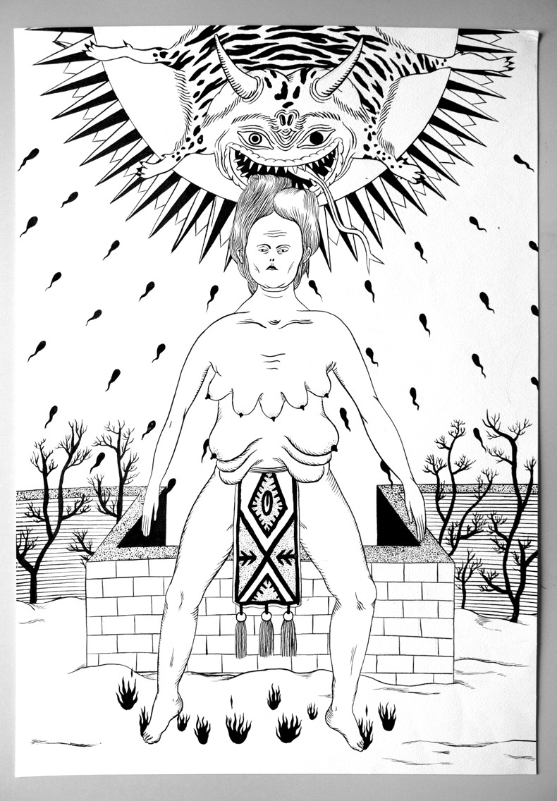 Divine | Tegninger | Marthe Jung | Beauton Art Gallery tegninger, figurative, monokrome, portræt, surrealistiske, kroppe, kæledyr, seksualitet, vilde-dyr, sorte, hvide, artliner, blæk, papir, sort-hvide, dansk, dekorative, design, interiør, bolig-indretning, nordisk, skandinavisk, vilde-dyr, Køb original kunst og kunstplakater. Malerier, tegninger, limited edition kunsttryk & plakater af dygtige kunstnere.