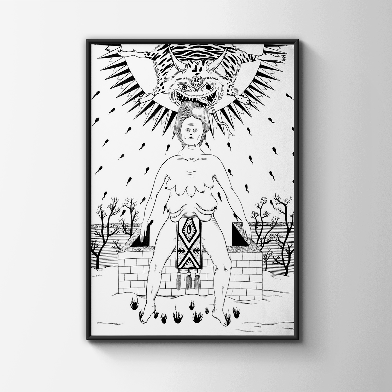 Divine | Tegninger | Marthe Jung | Beauton Art Gallery tegninger, figurative, monokrome, portræt, surrealistiske, kroppe, kæledyr, seksualitet, vilde-dyr, sorte, hvide, artliner, blæk, papir, sort-hvide, dansk, dekorative, design, interiør, bolig-indretning, nordisk, skandinavisk, vilde-dyr, Køb original kunst og kunstplakater. Malerier, tegninger, limited edition kunsttryk & plakater af dygtige kunstnere.