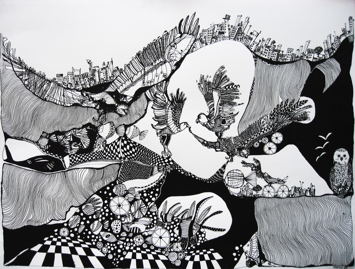 Eagles. En original illustration af kunstner Marianne Stenberg. illustrationer. Udtryksfuldt moderne kunst. dyr. talentfulde kunstnere, online kunstgalleri.