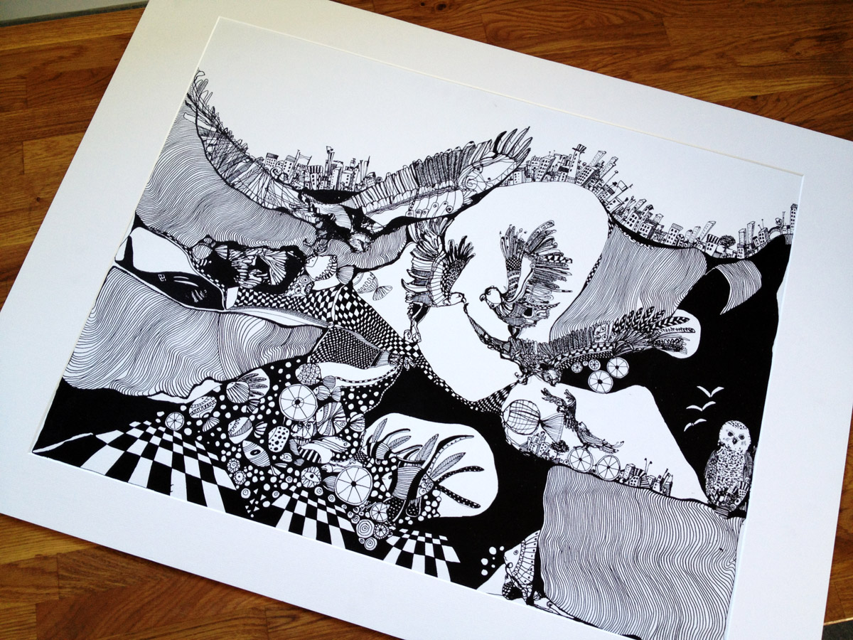 Eagles. En original illustration af kunstner Marianne Stenberg. illustrationer. Udtryksfuldt moderne kunst. dyr. talentfulde kunstnere, online kunstgalleri.