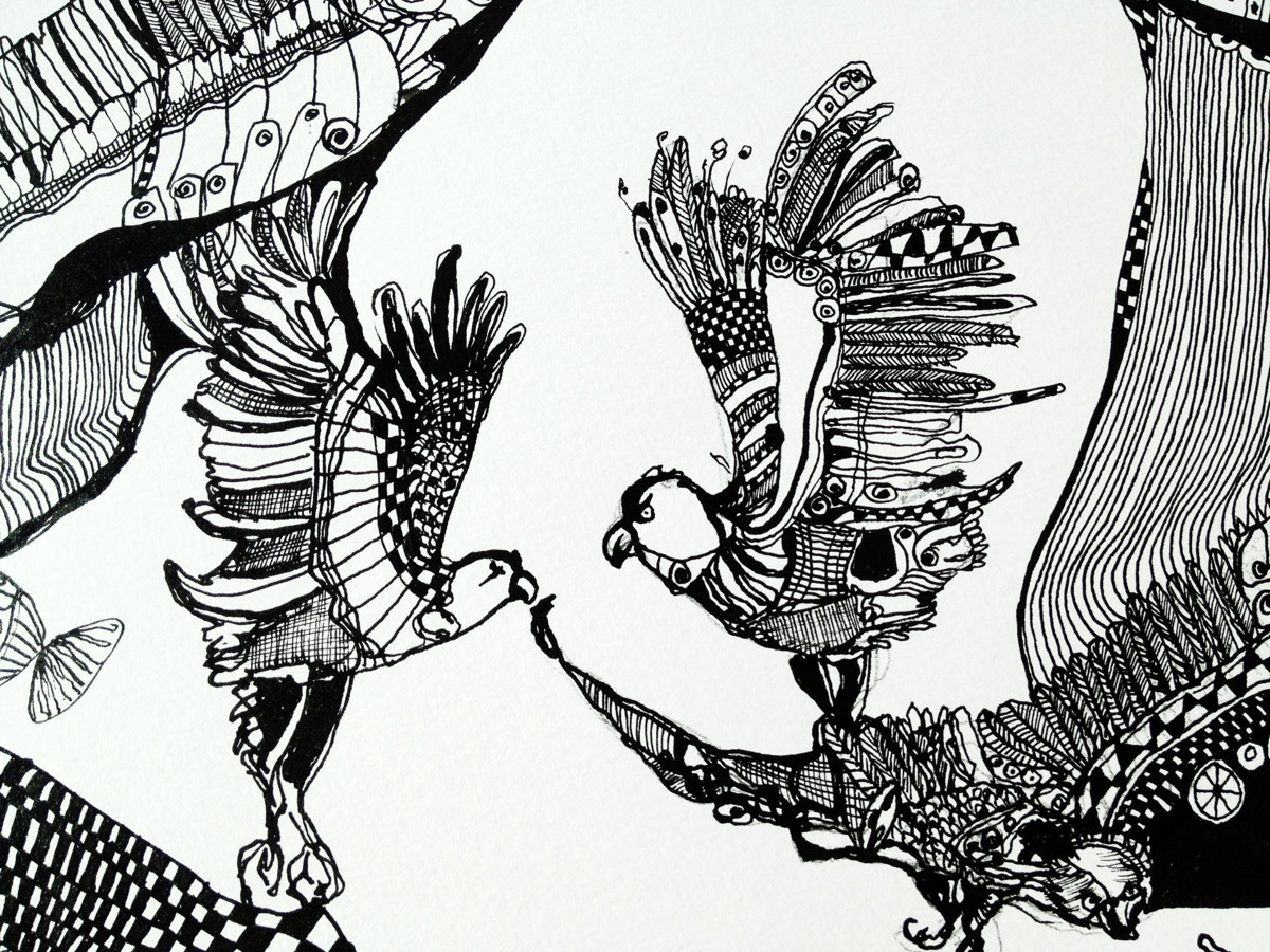 Eagles. En original illustration af kunstner Marianne Stenberg. illustrationer. Udtryksfuldt moderne kunst. dyr. talentfulde kunstnere, online kunstgalleri.