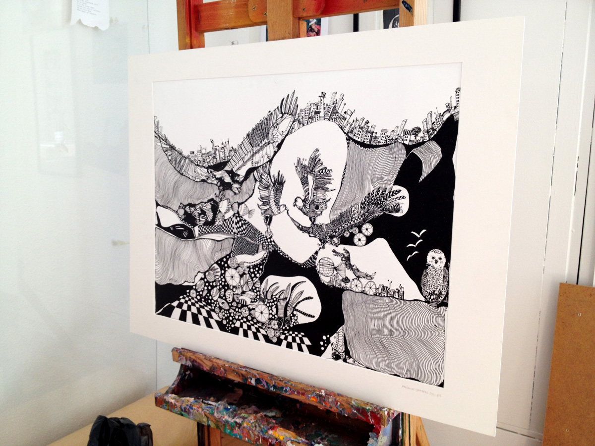 Eagles. En original illustration af kunstner Marianne Stenberg. illustrationer. Udtryksfuldt moderne kunst. dyr. talentfulde kunstnere, online kunstgalleri.