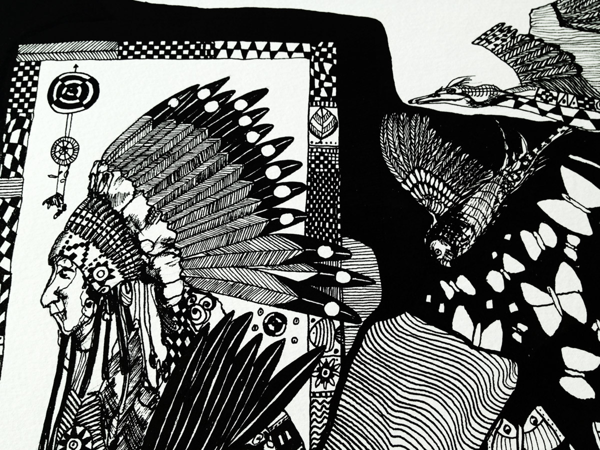 illustrationer. ørn, indianer, fugle Udtryksfuldt moderne kunst. dyr. talentfulde kunstnere, online kunstgalleri.