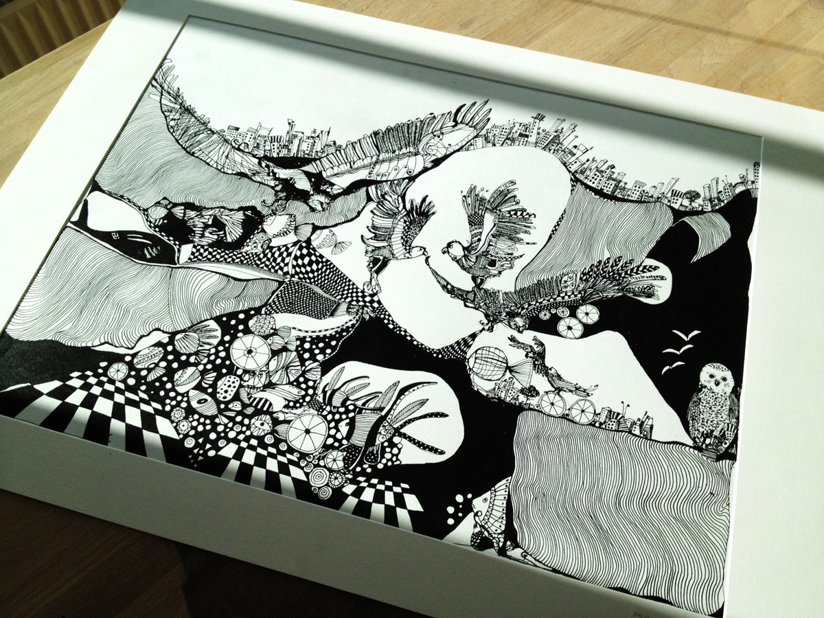 Eagles. En original illustration af kunstner Marianne Stenberg. illustrationer. Udtryksfuldt moderne kunst. dyr. talentfulde kunstnere, online kunstgalleri.