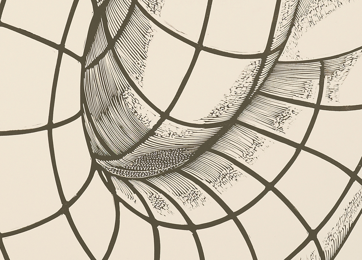 Figurations IX beige - 140 x 100 cm. Limited edition linocut print af Marta Banaszak FIGURATIONS IX linocut_detail