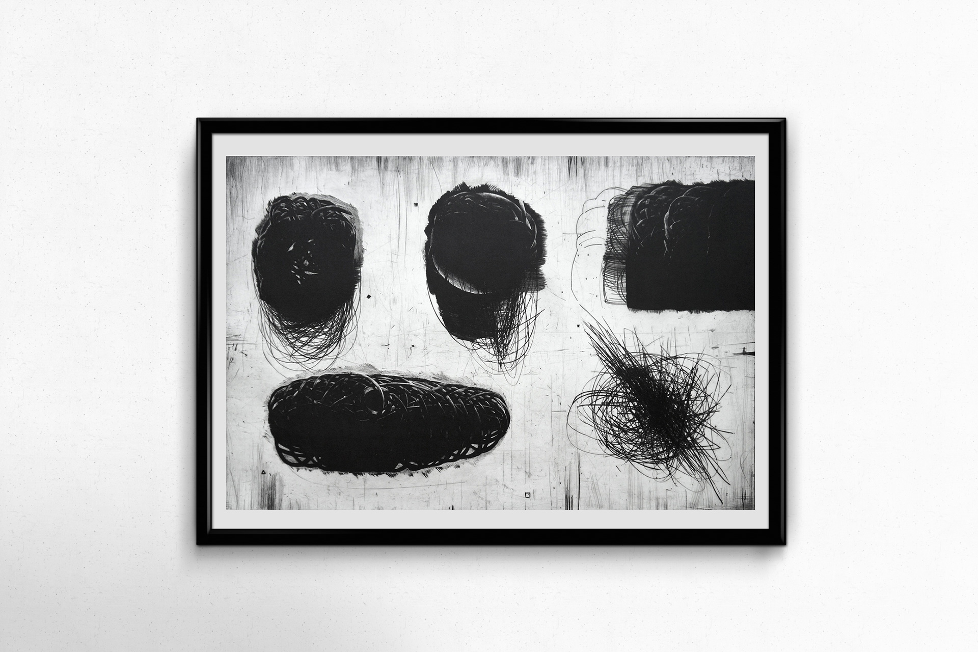 Perpetuum Mobile XXVII | Kunsttryk, Engraveringer | Tomasz Winiarski | Beauton Art Gallery kunsttryk, engraveringer, abstrakte, grafiske, monokrome, mønstre, sorte, grå, hvide, blæk, papir, abstrakte-former, atmosfære, efterår, sort-hvide, konceptuel, dansk, dekorative, design, interiør, bolig-indretning, nordisk, skandinavisk, Køb original kunst og kunstplakater. Malerier, tegninger, limited edition kunsttryk & plakater af dygtige kunstnere.