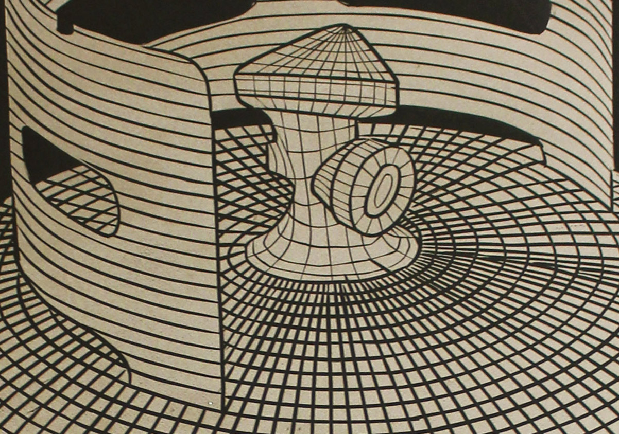 Gauss - 140 x 100 cm. Limited edition linoleumstryk af Marta Banaszak GAS CYLINDER linocut_detail
