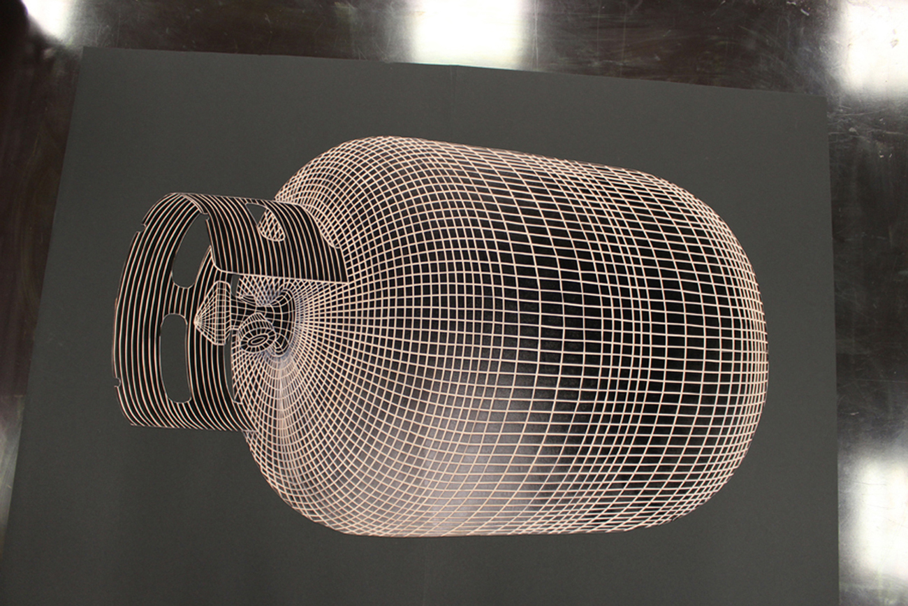 Gauss - 140 x 100 cm. Limited edition linoleumstryk af Marta Banaszak GAS CYLINDER linocut_printing process