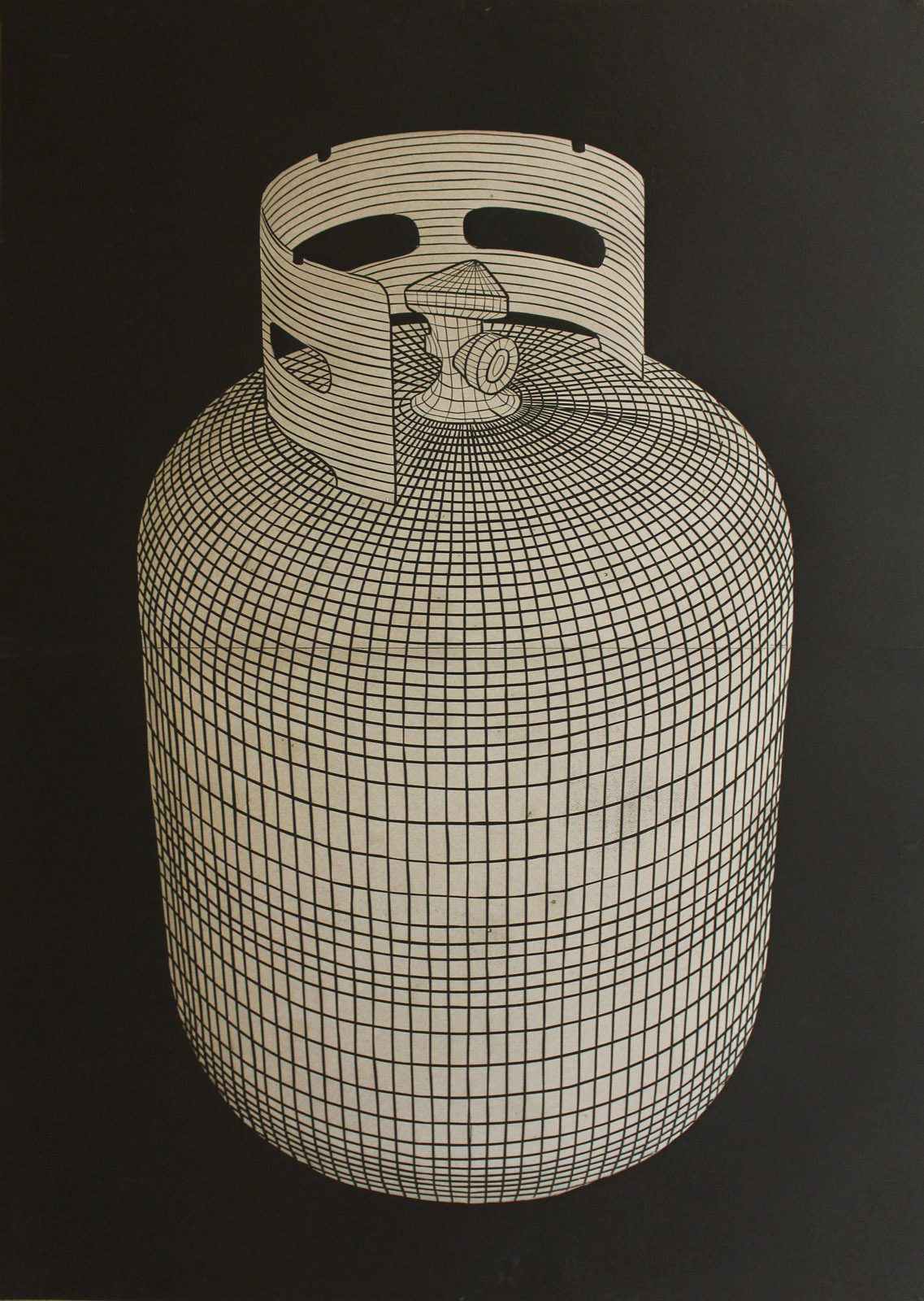 Gauss - 140 x 100 cm. Limited edition linoleumstryk af Marta Banaszak GAS CYLINDER linocut_Marta Banaszak