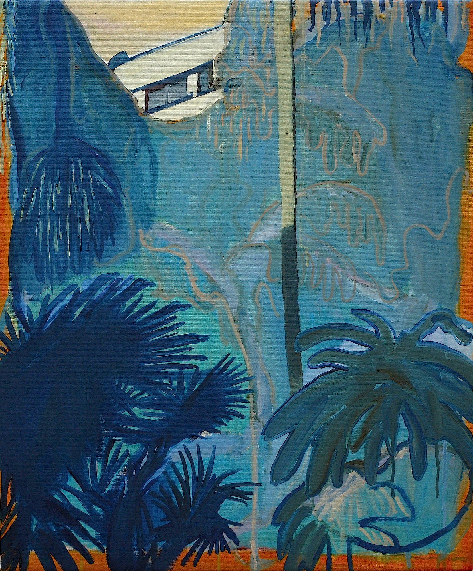 I am the palm | Malerier | Rafael Guerrero Céspedes | Beauton Art Gallery malerier, æstetiske, farverige, ekspressionistiske, geometriske, landskab, arkitektur, botanik, natur, blå, orange,  bomuldslærred, olie, bygninger, dansk, dekorative, design, ekspressionisme, interiør, bolig-indretning, moderne, moderne-kunst, planter, hav, træer, levende, Køb original kunst og kunstplakater. Malerier, tegninger, limited edition kunsttryk & plakater af dygtige kunstnere.