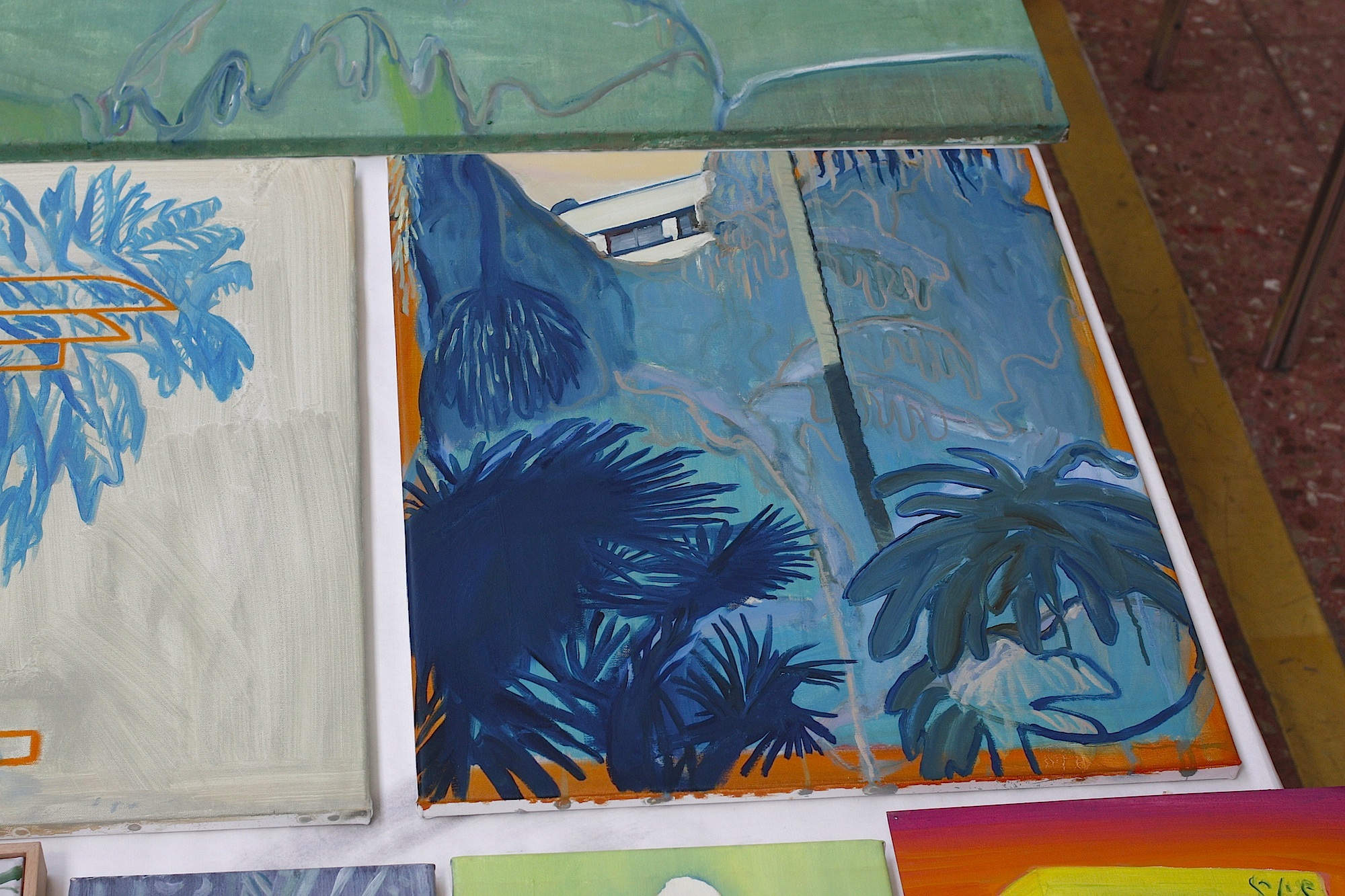 I am the palm | Malerier | Rafael Guerrero Céspedes | Beauton Art Gallery malerier, æstetiske, farverige, ekspressionistiske, geometriske, landskab, arkitektur, botanik, natur, blå, orange,  bomuldslærred, olie, bygninger, dansk, dekorative, design, ekspressionisme, interiør, bolig-indretning, moderne, moderne-kunst, planter, hav, træer, levende, Køb original kunst og kunstplakater. Malerier, tegninger, limited edition kunsttryk & plakater af dygtige kunstnere.