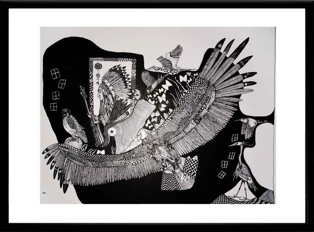 illustrationer. ørn, indianer, fugle Udtryksfuldt moderne kunst. dyr. talentfulde kunstnere, online kunstgalleri.