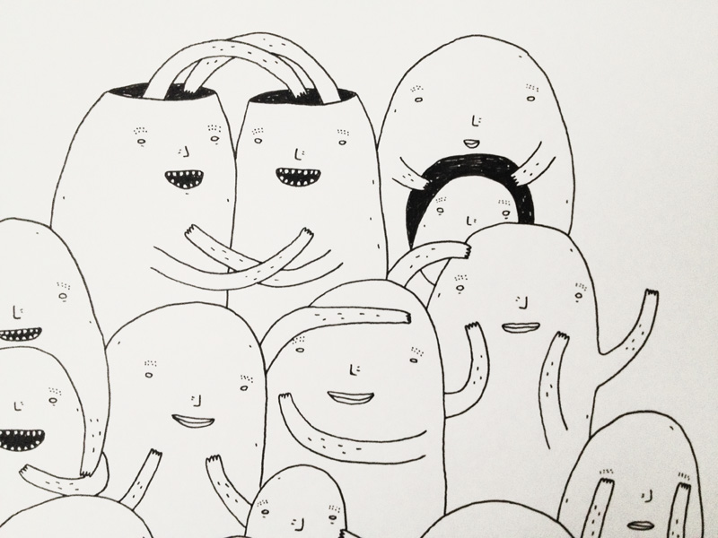 Random people #1 - 21 x 30 - A4. En original kunst illustration af kunstner My Buemann. Illustrationen er indrammet i en sort træramme. Bolig indretning med original kunst, finurlige tegninger sjove og skæve figurer af dygtige kunstnere.