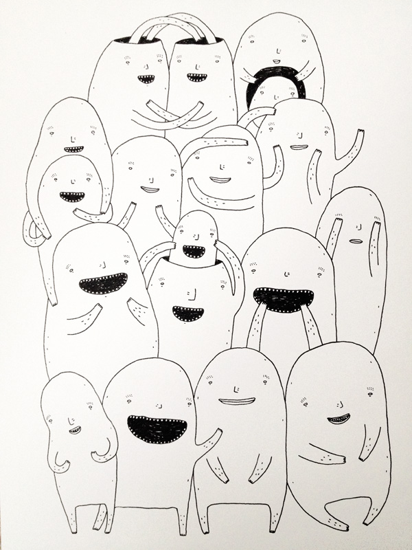 Random people #1 - 21 x 30 - A4. En original kunst illustration af kunstner My Buemann. Illustrationen er indrammet i en sort træramme. Bolig indretning med original kunst, finurlige tegninger sjove og skæve figurer af dygtige kunstnere.