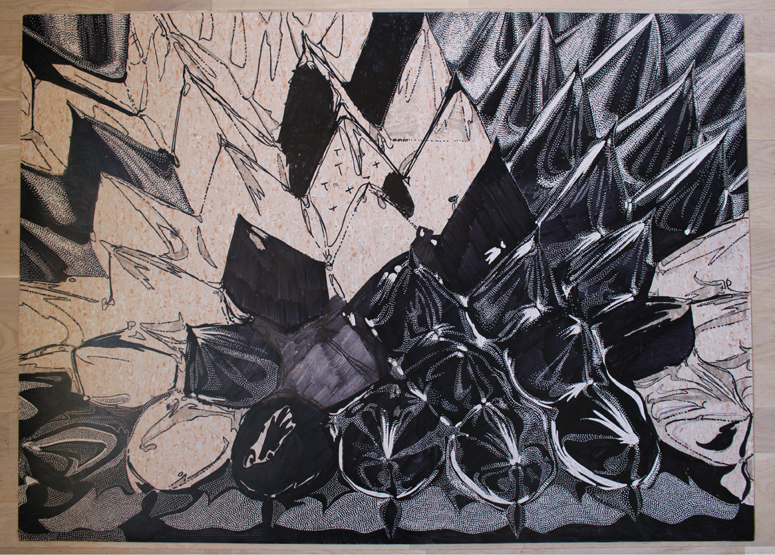 Ferrofluid - 70 x 100 cm. Limited edition linoleumstryk af Marta Banaszak FERROFLUID linocut_stencil