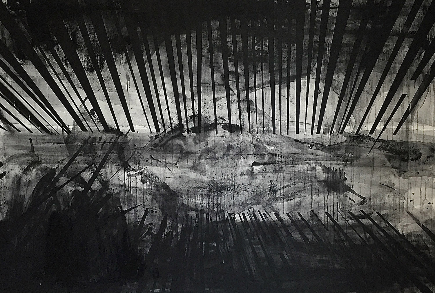 Night Landscape, Horizon | Malerier | Thomas Dausell | Beauton Art Gallery malerier, abstrakte, grafiske, landskab, monokrome, natur, mønstre, himmel, sorte, hvide, akryl,  bomuldslærred, abstrakte-former, arkitektoniske, atmosfære, sort-hvide, samtidskunst, dansk, dekorative, design, interiør, bolig-indretning, moderne, moderne-kunst, nordisk, skandinavisk, sceneri, former, Køb original kunst og kunstplakater. Malerier, tegninger, limited edition kunsttryk & plakater af dygtige kunstnere.
