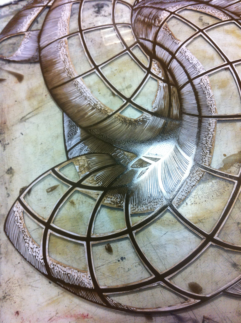 Figurations IX beige - 140 x 100 cm. Limited edition linocut print af Marta Banaszak FIGURATIONS IX linocut_stencil