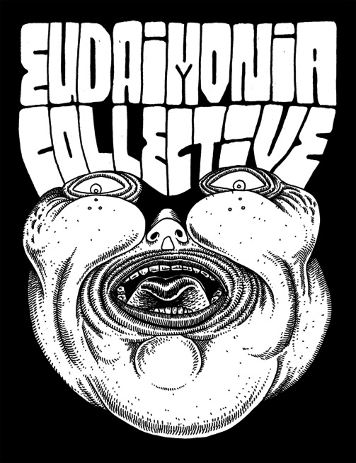 Eudaimonia Collective - 42 x 30, A3. En original illustration / tegning af Patrick Ringsborg. saatchi online gallery, artrebels galleri, illustrationer tegninger, talentfulde kunstnere, online gallerier, originaler, moth band musik, vulgære, dystre