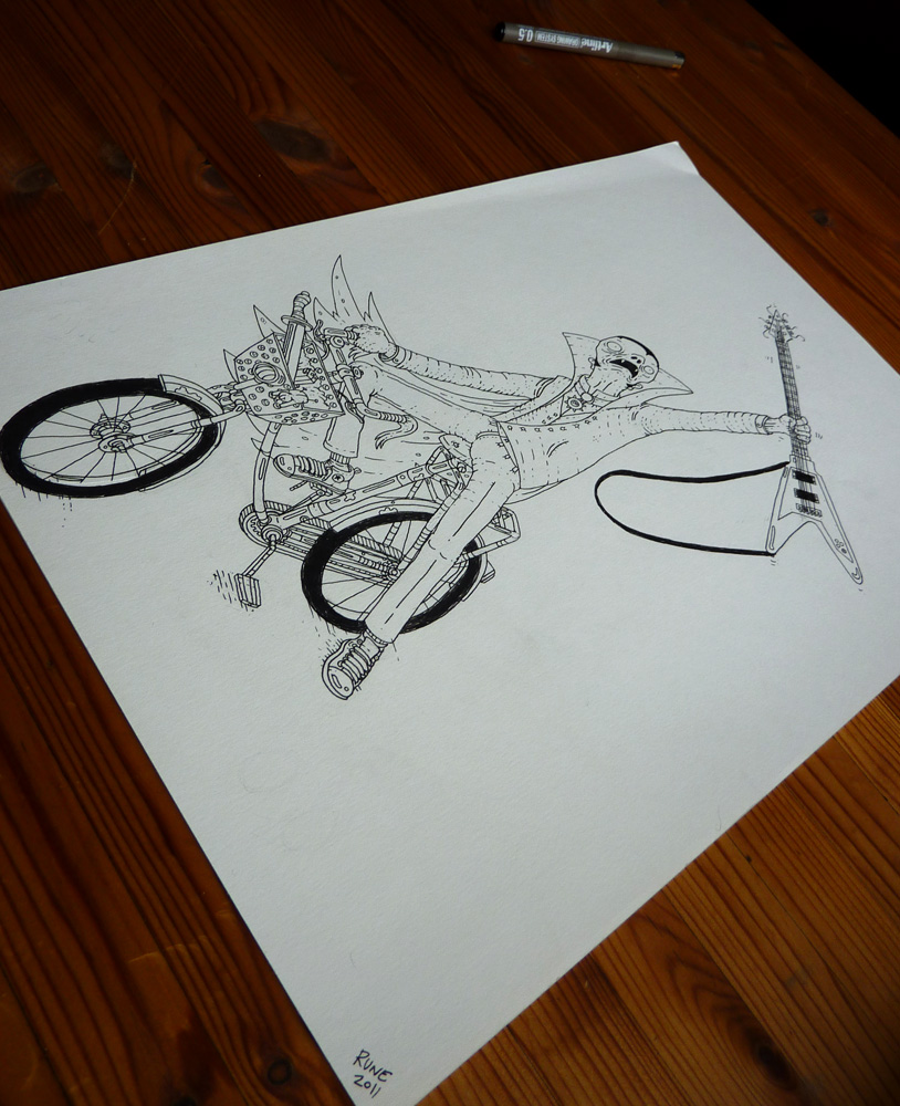 knallert, guitar, cykel, illustrationer og tegninger, kunst, kunstgalleri, galleri, sjov tegning, street art, pop kultur, inspiration,