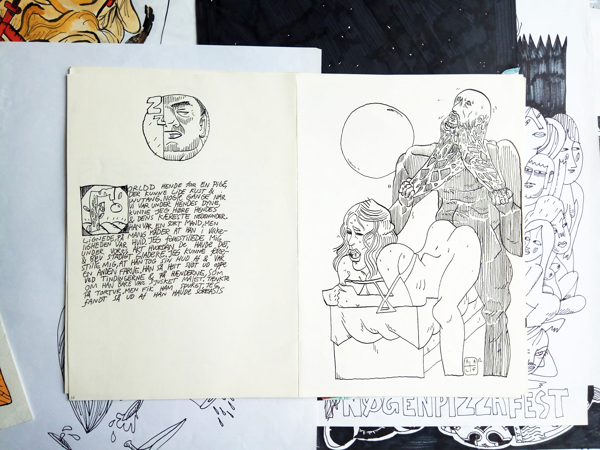 Låsesmedsfilerne XIV | Tegninger | Halfdan Pisket | Beauton Art Gallery tegninger, figurative, illustrative, portræt, surrealistiske, kroppe, seksualitet, sorte, hvide, artliner, papir, erotiske, mænd, nøgen, seksuel, Køb original kunst og kunstplakater. Malerier, tegninger, limited edition kunsttryk & plakater af dygtige kunstnere.