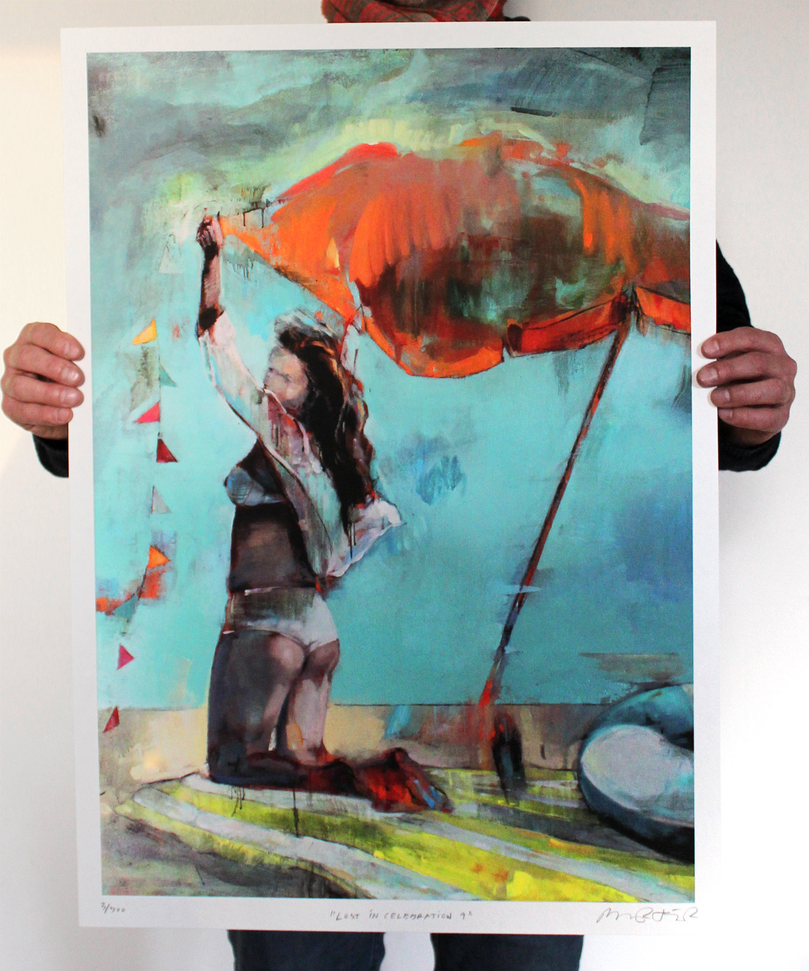 Lost in Celebration IX | Plakater-posters-kunsttryk, Giclee-tryk | Marck Fink | Limited edition gicleé kunstplakat af Marck FinkBegrænset oplag på 300. Signeret og nummeret af kunstnerenTrykt med high-grade pigmenteret blæk på 270 gr./m2 kunstpapirPasser til en standard 50x70 ramme. Ramme er ikke inkluderet. | Beauton Art Gallery plakater-posters-kunsttryk, giclee-tryk, æstetiske, farverige, figurative, grafiske, landskab, portræt, kroppe, natur, havet, mennesker, himmel, guld, grønne, orange, turkise, gule, blæk, strand, smukke, dansk, dekorative, design, kvindelig, interiør, bolig-indretning, moderne, moderne-kunst, nordisk, planter, plakater, flotte, skandinavisk, kvinder, Køb original kunst og kunstplakater. Malerier, tegninger, limited edition kunsttryk & plakater af dygtige kunstnere.